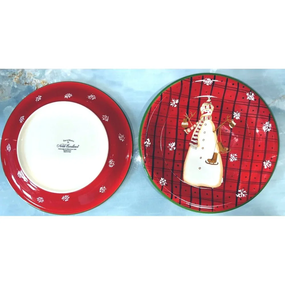 Snow Mates by Noble Excellence Christmas Holiday Plates Snowman and Snowflakes